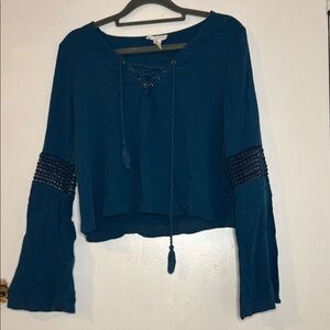 Teal Lace-Up Women's Top